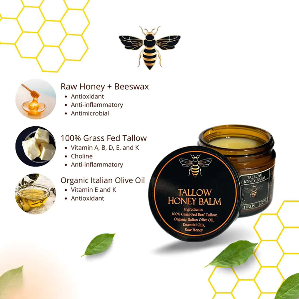 Organic Grass Fed Beef Tallow Balm With Raw Honey Moisturizing Cream