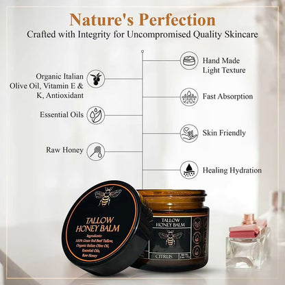 Organic Grass Fed Beef Tallow Balm With Raw Honey Moisturizing Cream